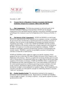 November 21, 2007 Re: Treasury Review of Regulatory Structure Associated with Financial Institutions: Request for Comments (TREAS-DO[removed])