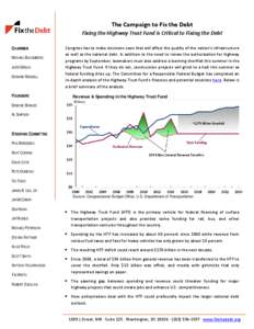 The Campaign to Fix the Debt Fixing the Highway Trust Fund is Critical to Fixing the Debt CHAIRMEN MICHAEL BLOOMBERG JUDD GREGG EDWARD RENDELL