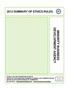 2015 SUMMARY OF ETHICS RULES  MINORITY BUSINESS DEVELOPMENT AGENCY  ETHICS LAW