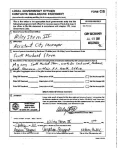 LOCAL GOVERNMENT OFFICER CONFLICTS DISCLOSURE STATEMENT FORM CIS  (Instructions for oompleting and filing this fonn are provided on the back.)