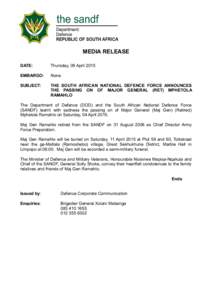 the sandf MEDIA RELEASE DATE: Thursday, 09 April 2015