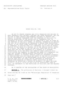 MISSISSIPPI LEGISLATURE  REGULAR SESSION 2015 By: