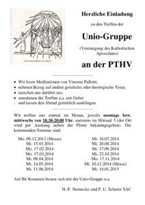 Herzliche Einladung zu den Treffen der Unio-Gruppe (Vereinigung des Katholischen Apostolates)