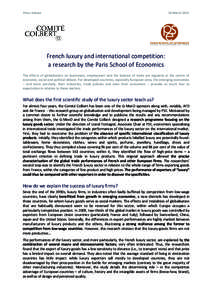 Press release  18 March 2014 French luxury and international competition: a research by the Paris School of Economics