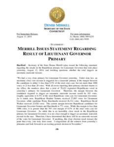 Microsoft Word[removed]Merrill Statement on Lieutenant Governor Race.doc