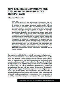 NEW RELIGIOUS MOVEMENTS AND THE STUDY OF FOLKLORE: THE RUSSIAN CASE