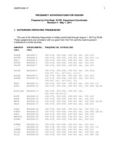 GMRR M09-1F  1 FREQUENCY AUTHORIZATIONS FOR WD2XSH Prepared by Fritz Raab, W1FR, Experiment Coordinator Revision F - May 1, 2011