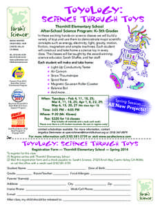 Toyology:  Science Through Toys Thornhill Elementary School After-School Science Program: K– 5th Grades Sarah Shaffer