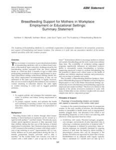 Breastfeeding Support for Mothers in Workplace Employment or Educational Settings: Summary Statement