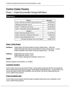 VOTING MODERNIZATION BOARD MEETING NOVEMBER 16, 2005  Contra Costa County Phase 1 -- Project Documentation Package Staff Report Summary Phase 1