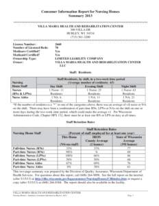 Consumer Information Report for Nursing Homes Summary 2013 ************************************************************************************** VILLA MARIA HEALTH AND REHABILITATION CENTER 300 VILLA DR HURLEY, WI 54534