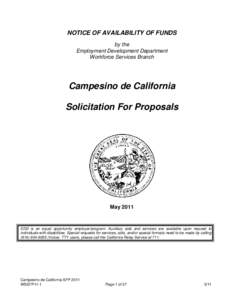 NOTICE OF AVAILABILITY OF FUNDS by the Employment Development Department Workforce Services Branch  Campesino de California
