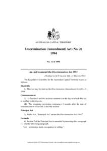 AUSTRALIAN CAPITAL TERRITORY  Discrimination (Amendment) Act (No[removed]No. 11 of 1994