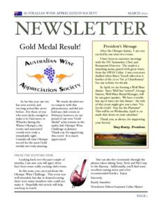 AUSTRALIAN WINE APPRECIATION SOCIETY 
  MARCH 2010 NEWSLETTER Gold Medal Result!