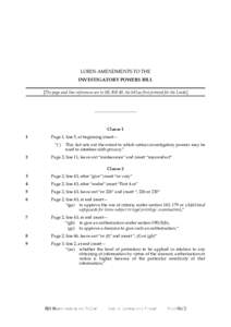 LORDS AMENDMENTS TO THE INVESTIGATORY POWERS BILL [The page and line references are to HL Bill 40, the bill as first printed for the Lords] Clause 1 1