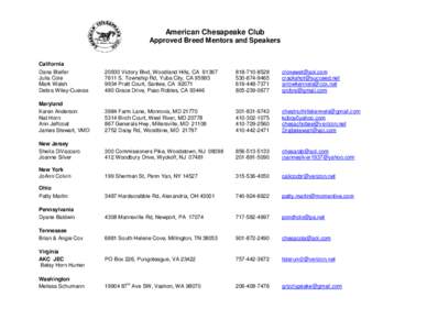 American Chesapeake Club Approved Breed Mentors and Speakers California Dana Bleifer Julia Cole