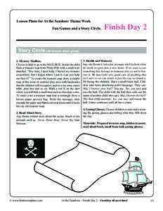 Lesson Plans for At the Seashore Theme Week Fun Games and a Story Circle. Finish Day 2  Story Circle (30 minutes whole group)