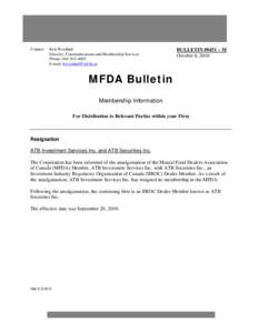 Resignation Bulletin #0451-M - ATB Investment Services Inc. and ATB Securities Inc.