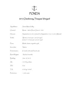 FOXEN 2012 Chardonnay, Tinaquaic Vineyard Appellation:  Santa Maria Valley