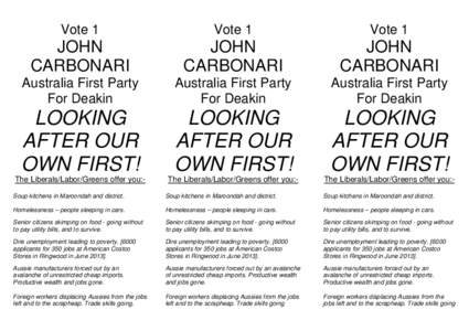 Vote 1  JOHN CARBONARI  Australia First Party