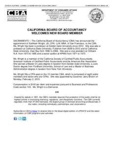 CBA Welcomes New Board Member - California Board of Accountancy