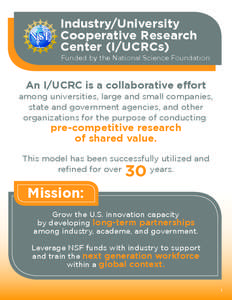 Industry/University Cooperative Research Center (I/UCRCs) Funded by the National Science Foundation  An I/UCRC is a collaborative effort