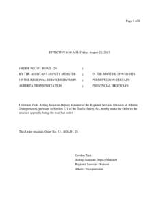 Page 1 of 8  EFFECTIVE 8:00 A.M. Friday, August 23, 2013 ORDER NO[removed]ROAD - 29