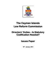 The Cayman Islands Law Reform Commission Directors’ Duties – Is Statutory Codification Needed? Issues Paper 16th January, 2014