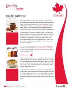 Canadian Maple Syrup Pure Liquid Gold Every spring in Eastern Canada, as the snow begins to melt and animals stir from their winter slumber, the eagerly anticipated maple sugaring season begins. Canada produces 85 percen