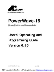 ELECTRONIC ENGINEERING LTD.  PowerWave[removed]zone Control panel Communicator  Users’ Operating and