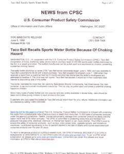 Taco Bell Recalls Sports Water Bottle  Page 1 of 1 NEWS from CPSC u.s. Consumer Product Safety Commission