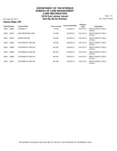 DEPARTMENT OF THE INTERIOR BUREAU OF LAND MANAGEMENT CASE RECORDATION Oil & Gas Leases Issued Sort By Serial Number