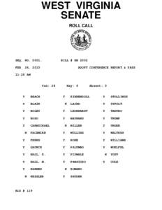 WEST VIRGINIA SENATE ROLL CALL SEQ. NOFEB