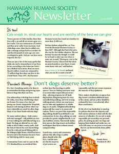 HAWAIIAN HUMANE SOCIETY  Newsletter June 2008