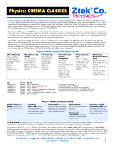 Physics: CINEMA CLASSICS In 2002 the American Association of Physics Teachers (AAPT) and Ztek Co. decided to produce a set of DVD-videos using the compilation of over 245 “classic” physics experiments from over one h