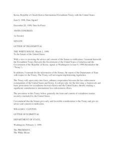 Korea, Republic of (South Korea) International Extradition Treaty with the United States June 9, 1998, Date-Signed December 20, 1999, Date-In-Force