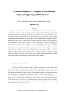 Do political blogs matter? Corruption in state-controlled companies, blog postings, and DDoS attacks *  Ruben Enikolopov, Maria Petrova, and Konstantin Sonin†