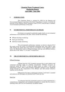 Chemical Waste Treatment Centre Monitoring Report April 2006 – June 2006 I.