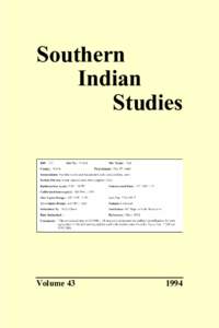 Southern Indian Studies, vol. 43