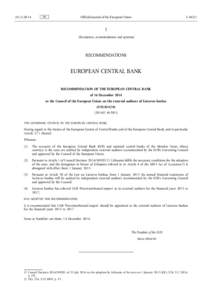 Recommendation of the European Central Bank of 16 December 2014 to the Council of the European Union on the external auditors of Lietuvos bankas (ECB[removed])