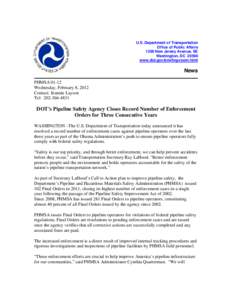 Transport / United States Secretary of Transportation / Thomas J. Barrett / Brigham McCown / Pipeline and Hazardous Materials Safety Administration / Pipeline transport / United States Department of Transportation