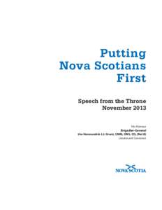 Putting Nova Scotians First Speech from the Throne November 2013 His Honour