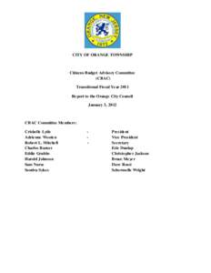 CITY OF ORANGE TOWNSHIP  Citizens Budget Advisory Committee (CBAC) Transitional Fiscal Year 2011 Report to the Orange City Council