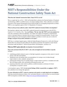 National Construction Safety Team Act / World Trade Center / Standards organizations / Gaithersburg /  Maryland / National Institute of Standards and Technology