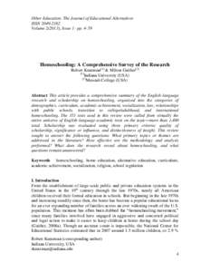 Other Education: The Journal of Educational Alternatives ISSNVolume), Issue 1 · ppHomeschooling: A Comprehensive Survey of the Research Robert Kunzman[1] & Milton Gaither[2]