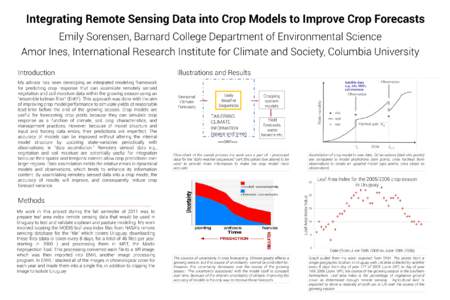 Integrating Remote Sensing Data into Crop Models to Improve Crop Forecasts Emily Sorensen, Barnard College Department of Environmental Science Amor Ines, International Research Institute for Climate and Society, Columbia