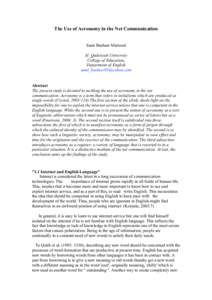 The Use of Acronomy in the Net Communication Sami Basheer Matrood Al_Qadisiyah University College of Education, Department of English 