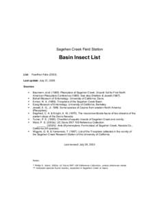 Sagehen Creek Field Station  Basin Insect List List:  Faerthen Felix (2003).