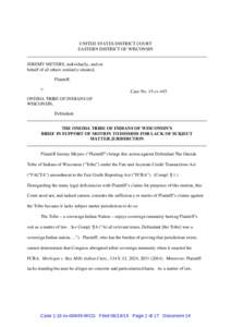 UNITED STATES DISTRICT COURT EASTERN DISTRICT OF WISCONSIN JEREMY MEYERS, individually, and on behalf of all others similarly situated, Plaintiff, v.