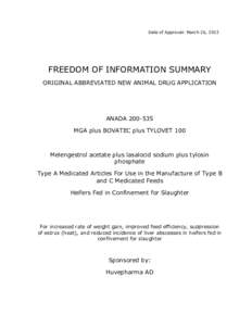 Date of Approval: March 26, 2013  FREEDOM OF INFORMATION SUMMARY ORIGINAL ABBREVIATED NEW ANIMAL DRUG APPLICATION  ANADA[removed]